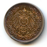 Germany 1918-A silver 1/2 mark toned prooflike BU