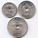 Laos 1952 type set, 3 BU pieces