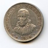 Nicaragua 1914-H silver 25 centavos nice XF