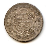 Peru 1912 FG silver 1/2 dinero toned UNC