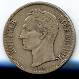 Venezuela 1935 silver 5 bolivares good VF
