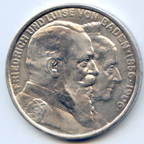 Germany/Baden 1906 silver 5 marks AU/UNC