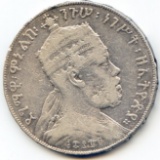 Ethiopia 1889-A silver 1 birr F+ details cleaned