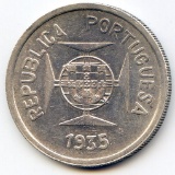 India/Portuguese 1935 silver 1 rupia AU/UNC
