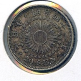 Japan 1908 & 1910 silver 20 sen, 2 VF+ pieces