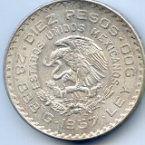 Mexico 1957 silver 10 pesos UNC