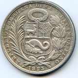 Peru 1923 silver 1 sol XF