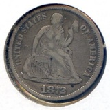 USA 1872 silver dime F+