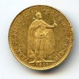 Hungary 1911-KB GOLD 10 korona nice AU