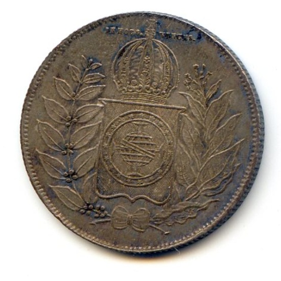 Brazil 1852 silver 500 reis toned XF