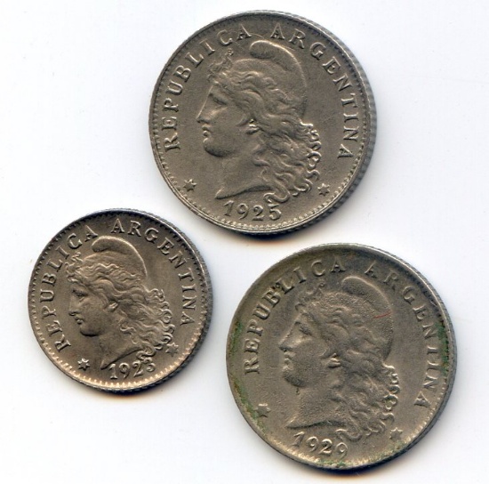 Argentina 1920s 3 minor coins, AU to UNC