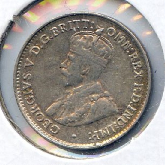 Australia 1926 silver 3 pence about XF toned