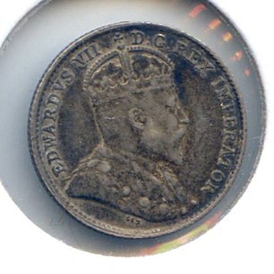 Canada 1910 silver 5 cents good VF