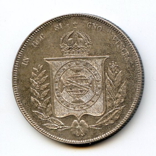 Brazil 1865 silver 1000 reis XF/AU