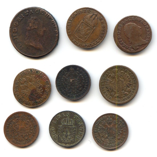 Austria 18th-19th century coppers, 9 pieces