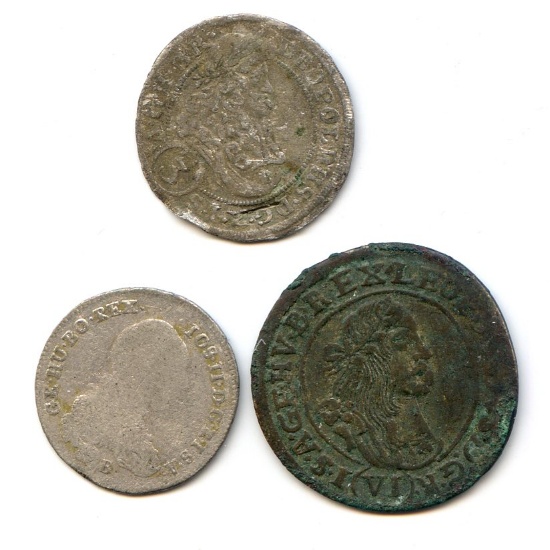 Austria 17th-18th century silver, 3 low-grade pieces