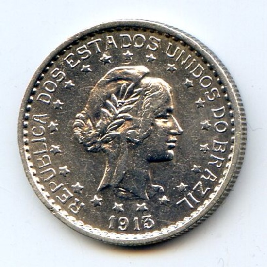 Brazil 1913 silver 500 reis lustrous UNC