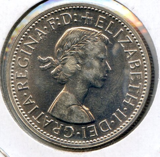 Australia 1954 silver 1 florin choice BU