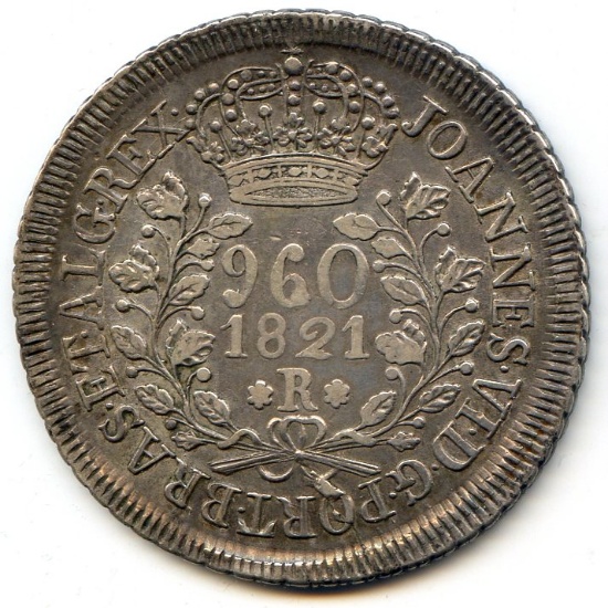 Brazil 1821-R silver 960 reis VF/XF