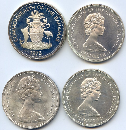 Bahamas 1966-75 silver 2 dollars 4 UNC/PROOF pieces