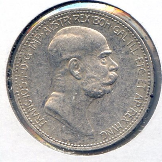Austria 1908 silver 1 corona AU
