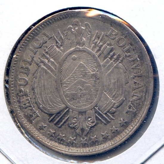 Bolivia 1899 MM silver 50 centavos XF