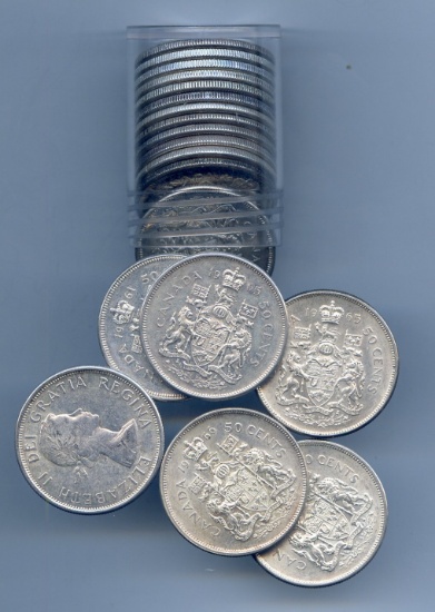 Canada 1960-67 silver 50 cents roll of 20 pieces