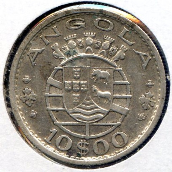 Angola 1955 silver 10 escudos good VF