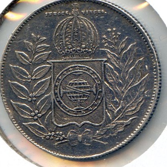 Brazil 1851 silver 500 reis cleaned XF