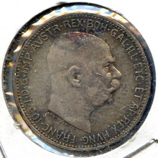 Austria 1913 silver 1 corona toned XF