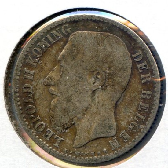 Belgium 1886 silver 1 franc Flemish F/VF