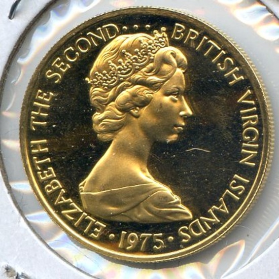 British Virgin Islands 1975 GOLD 100 dollars Royal Tern choice PROOF