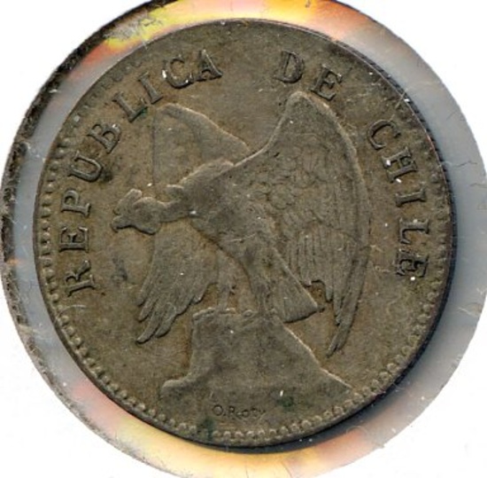 Chile 1908 silver 20 centavos VF