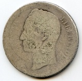 Venezuela 1886-1936 silver 5 bolivares, 7 coins AG to VF