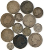 Great Britain 1800s lot of low-grade silver, 13 pieces