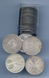 Germany 1951-70s regular issue silver 5 marks, roll of 20 pieces
