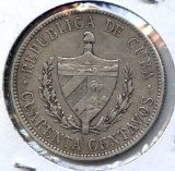 Cuba 1915 silver 40 centavos XF
