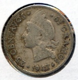 Dominican Republic 1947 silver 25 centavos VF
