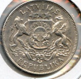 Latvia 1925 silver 2 lati XF
