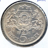 Latvia 1931 silver 5 lati nice UNC