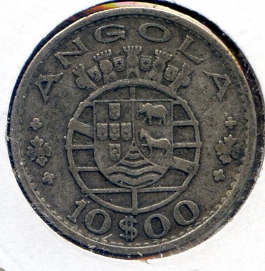Angola 1952 silver 10 escudos VF