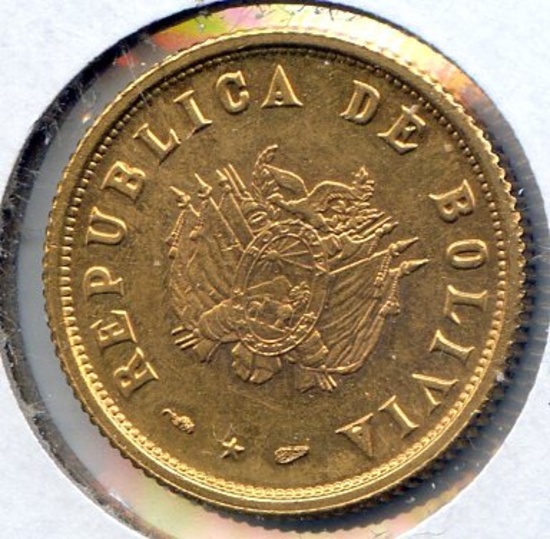 Bolivia 1952 GOLD 7 gramos Revolution UNC SCARCE