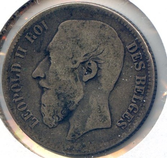 Belgium 1867 silver 2 francs F