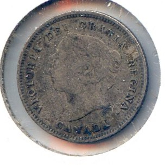 Canada 1886 silver 5 cents F