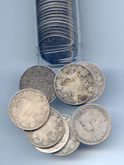 Canada 1870-1936 silver 25 cents roll of 40 pieces