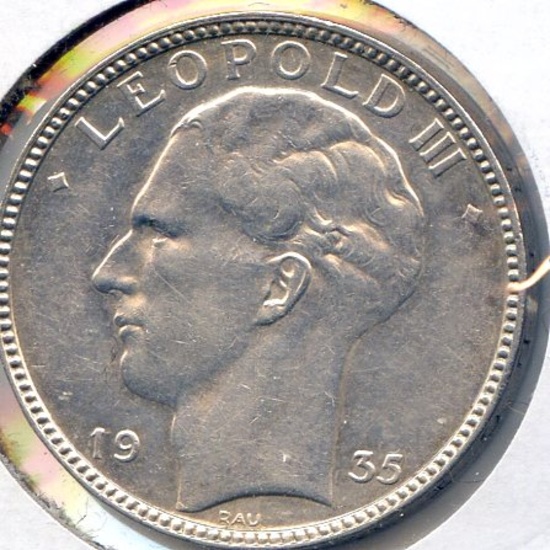 Belgium 1935 silver 20 francs AU
