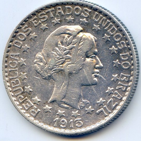 Brazil 1913-A silver 2000 reis XF