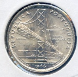 Portugal 1966 silver 20 escudos Salazar Bridge choice BU