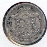 Romania 1874 silver 1 lev about XF