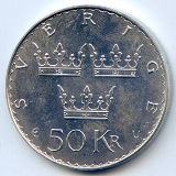 Sweden 1975 silver 50 kronor BU